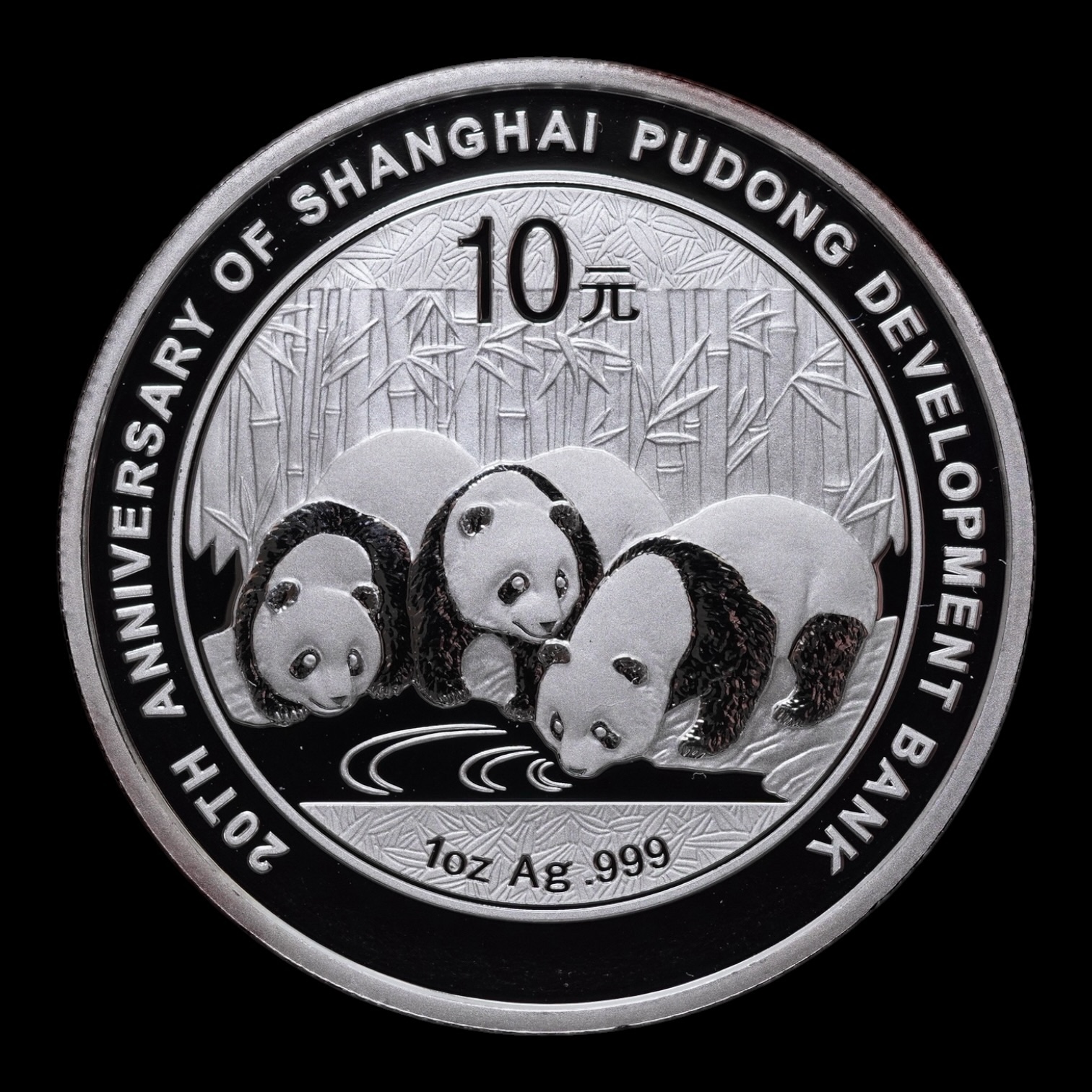 Panda 2013 – China 10 Yuan – “20º Aniversario del Shanghai Pudong Development Bank” – 1 Onza de Plata .999