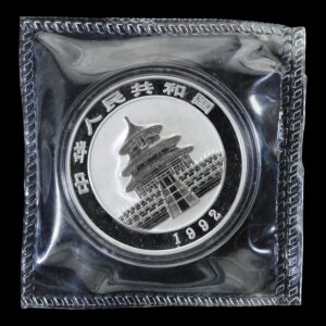 Alternative view of Panda 1992  Proof– Moneda 10 Yuan China – 1 Onza de Plata .999