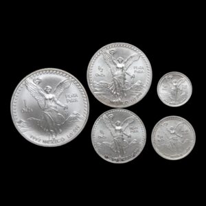 México – Set 5 Monedas Libertad 1992 – 1 Oz / 1/2 Oz / 1/4 Oz / 1/10 Oz / 1/20 Oz Plata .999