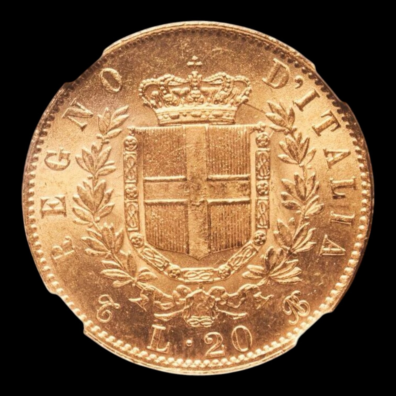 Italia – 20 Lire de Oro – 1865 T BN – “Vittorio Emanuele II” – 6,45 g (.900) – NGC MS62 - Imagen 4