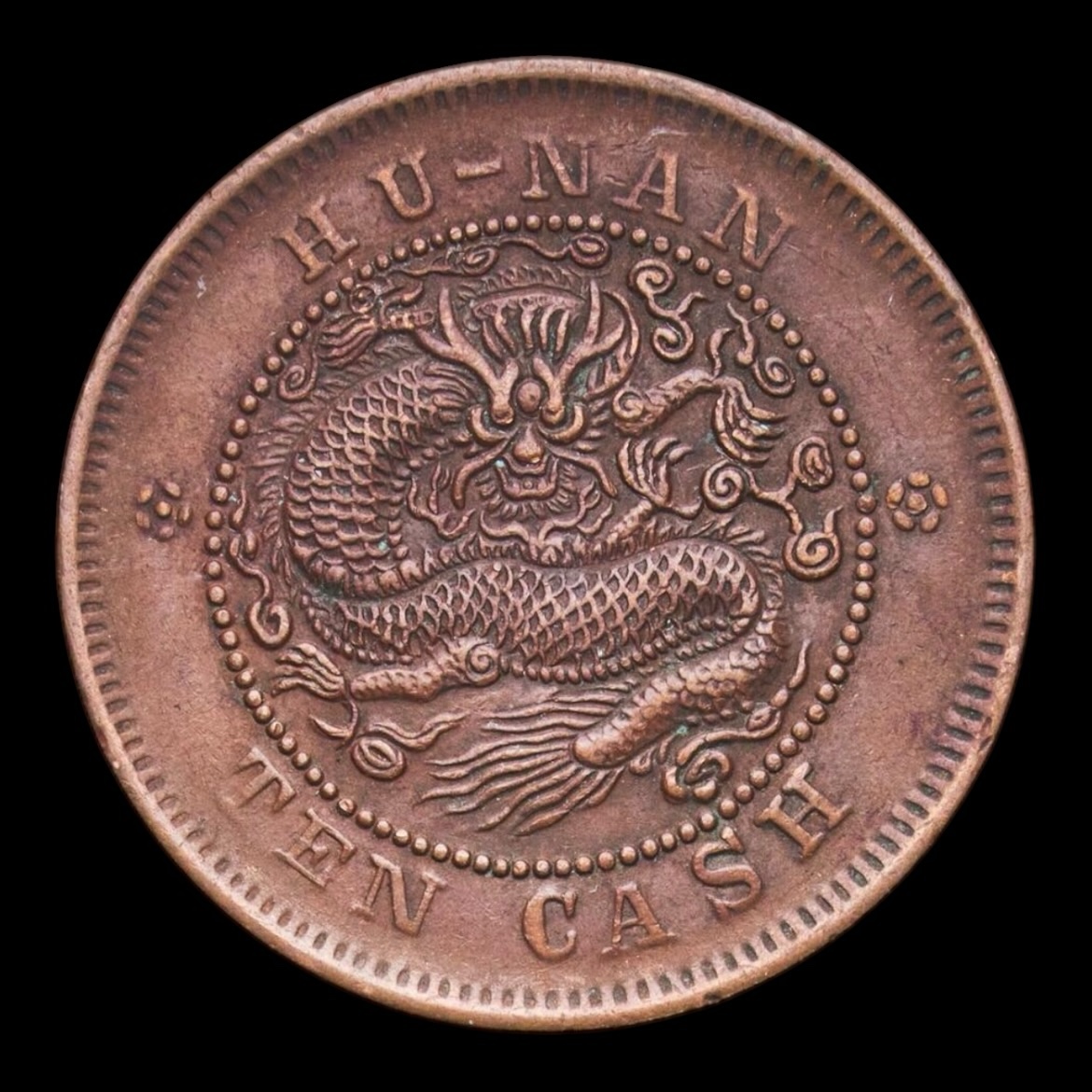 China – 10 Cash – 1902–1906 – “Guangxu (Provincia de Hunan)” – Cobre – 7,24 g – AU