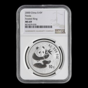 Panda 2000 – Moneda 10 Yuan China – 1 Onza de Plata .999 – NGC MS69 (Frosted Ring)