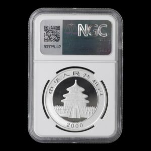 Alternative view of Panda 2000 – Moneda 10 Yuan China – 1 Onza de Plata .999 – NGC MS69 (Frosted Ring)