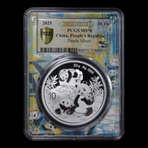 Panda 2025 – 30 g Plata .999 – 10 Yuan China – PCGS MS70 (First Day of Issue)