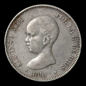 Moneda 5 Pesetas  Alfonso XIII 1890 *90 P.M.G-  (Duro de Plata) 24,89 Gr.