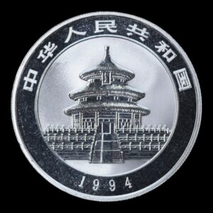 Alternative view of Panda 1994 – Moneda 10 Yuan China – 1 Onza de Plata .999 -( Fecha Pequeña)