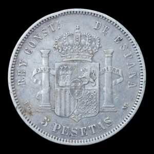 Alternative view of Moneda 5 Pesetas  Alfonso XIII 1891 *90 P.M.G-  (Duro de Plata) 24,89 Gr.