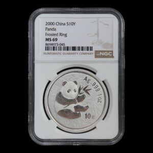 Panda 2000 – Moneda 10 Yuan China – 1 Onza de Plata .999 – NGC MS69 (Frosted Ring)