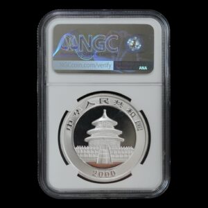 Alternative view of Panda 2000 – Moneda 10 Yuan China – 1 Onza de Plata .999 – NGC MS69 (Frosted Ring)