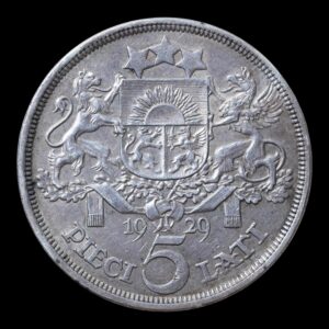 Alternative view of Letonia – 5 Lati de Plata – 1929 – 24,93 g Plata .835 ( Bonita patina)