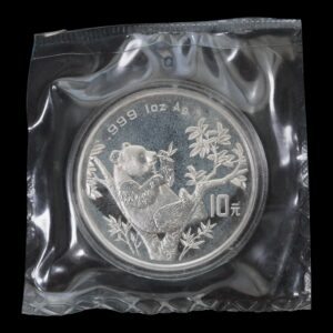 Panda 1995 – Moneda 10 Yuan China – 1 Onza de Plata .999 ( Fecha Pequeña Rama Corta) - Sellada