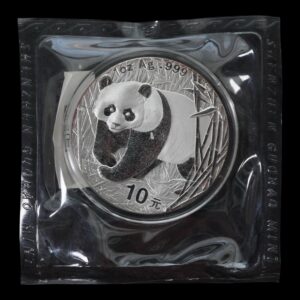 Panda 2002 – Moneda 10 Yuan China – 1 Onza de Plata .999 (Sellada)