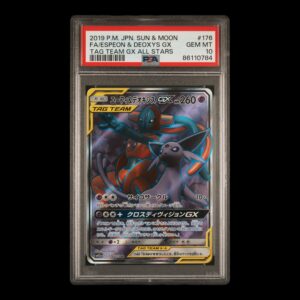 Pokémon – Espeon & Deoxys GX Full Art #176 – 2019 – “Sun & Moon: Tag Team GX All Stars” – PSA 10 GEM MT – Japonés