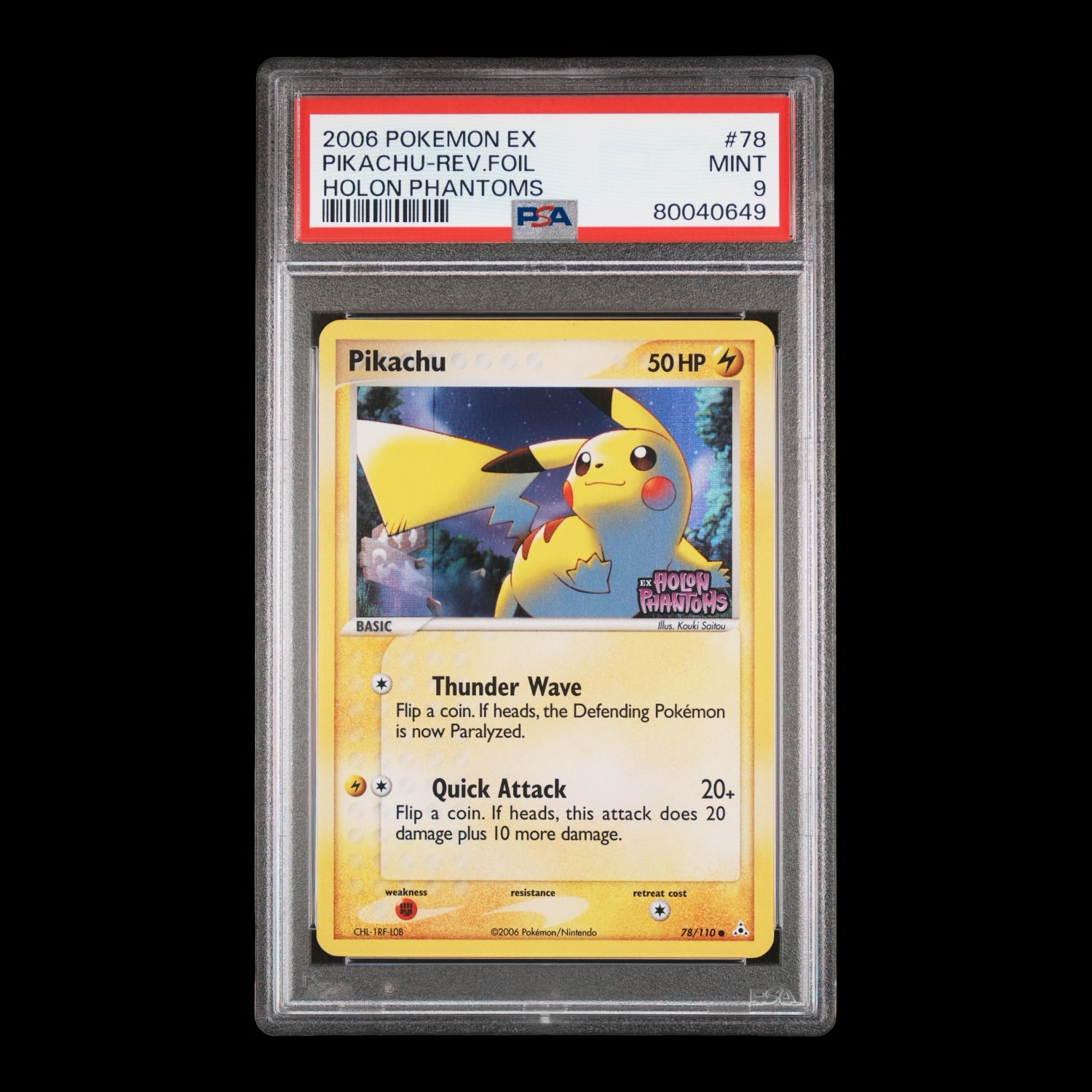 Pokémon – Pikachu Reverse Foil #78 – 2006 – “EX Holon Phantoms” – PSA 9 MINT – Inglés