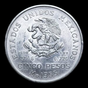 Alternative view of México – 5 Pesos de Plata ‘Hidalgo’ – 1953 – 27,71 g (.720)