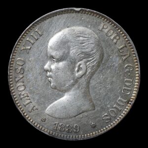 España – 5 Pesetas (Duro) – 1889 89 – Alfonso XIII – Ceca Madrid – M.P.M. – Plata .900 – 24,89 g
