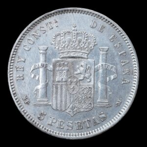 Alternative view of España – 5 Pesetas (Duro) – 1889 89 – Alfonso XIII – Ceca Madrid – M.P.M. – Plata .900 – 24,89 g