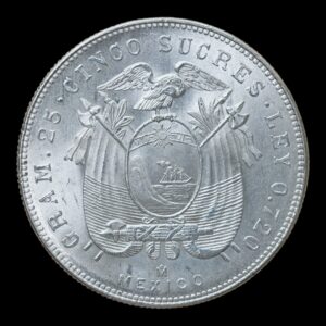 Alternative view of Ecuador – 5 Sucres de Plata – 1944 – 24,95 g (.720) – Casa de Moneda de México