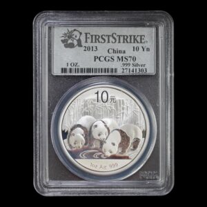 Panda 2013 – Moneda 10 Yuan China – 1 Onza de Plata .999 PCGS MS70 ( Manchas )