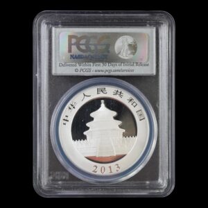 Alternative view of Panda 2013 – Moneda 10 Yuan China – 1 Onza de Plata .999 PCGS MS70 ( Manchas )