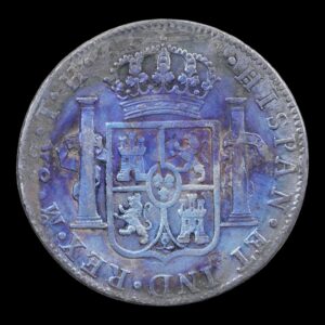 Alternative view of México – 8 Reales de Plata “Carlos IV” – 1806 Mo T.H. – 26,59 g (.903) - Con Resellos