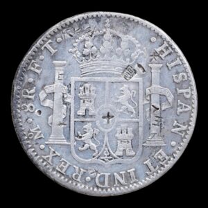 Alternative view of México – 8 Reales de Plata “Carlos IV” – 1802 Mo F.T. - 26,61 g (.903) - Con Resellos