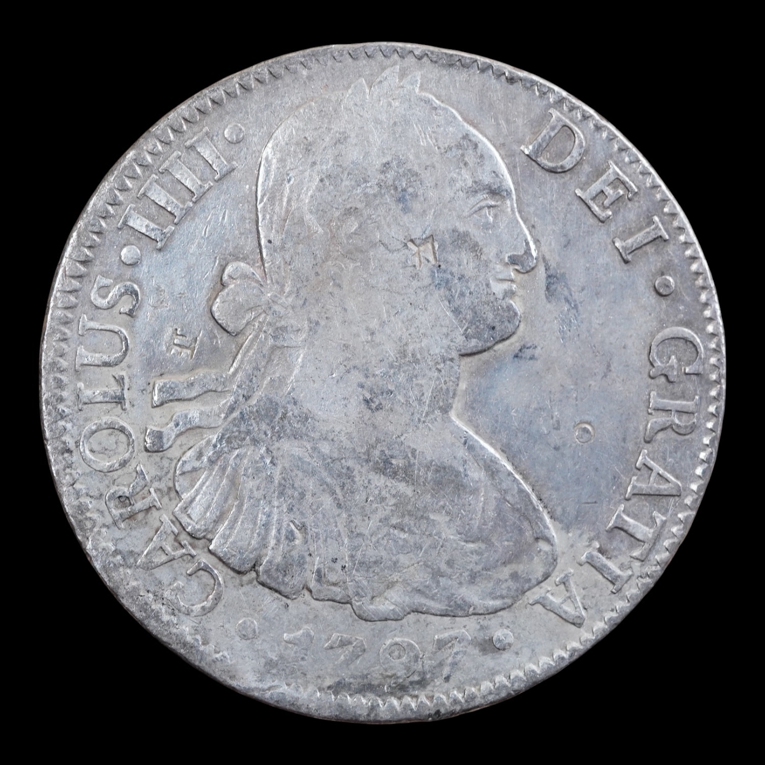 México – 8 Reales de Plata “Carlos IV” – 1797 Mo F.M. – 26,65 g (.903)