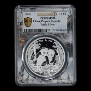 Panda 2026 – Moneda 10 Yuan China – 30 g Plata .999 PCGS MS70