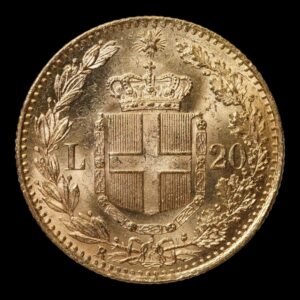 Alternative view of Italia – 20 Lire Oro 1882 R – Rey Umberto I – 6,44 g de Oro – Ceca de Roma
