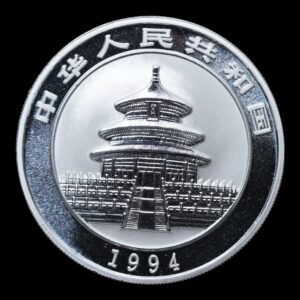 Alternative view of Panda 1994 – Moneda 10 Yuan China – 1 Onza de Plata .999 -( Fecha Grande)