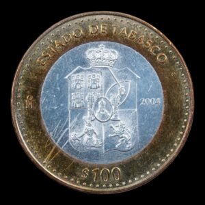 México – 100 Pesos “Estado de Tabasco” – 2004 Mo – Moneda Bimetálica Conmemorativa – Plata .925