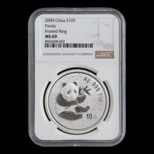 Panda 2000 – Moneda 10 Yuan China – 1 Onza de Plata .999 – NGC MS69 (Frosted Ring)
