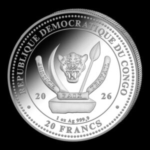 Alternative view of Congo – 20 Francos CFA – 2026 – “World’s Wildlife: Tiburón” – 1 Onza de Plata .9999
