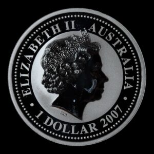 Alternative view of RARA - Australia – 1 Onza de Plata .999 ‘Año del Tigre – 2007/2010 – Serie Lunar I – The Perth Mint (Manchas)