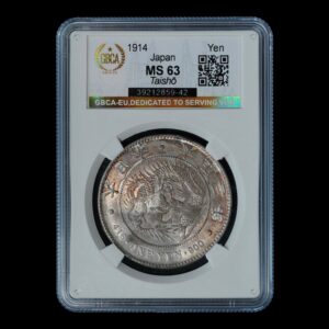 Japón – 1 Yen de Plata 1914 – Era Taishō – Dragón – Plata .900 – GBCA MS63