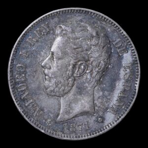 España - 5 Pesetas 1871 *74- Amadeo I Rey de España   (Duro de Plata) 24,86 Gr.