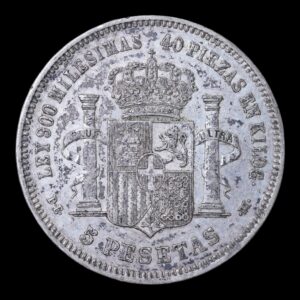 Alternative view of España - 5 Pesetas 1871 *74- Amadeo I Rey de España   (Duro de Plata) 24,86 Gr.