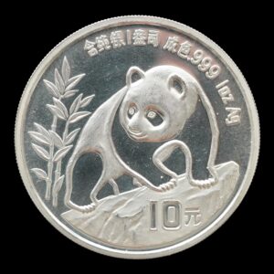 Panda 1990 – Moneda 10 Yuan China – 1 Onza de Plata .999 (Fecha Grande) (Rayitas)