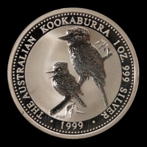 Australia – 1 Onza Kookaburra 1999 – Plata Pura .999 – 1 Dólar – (Perth Mint) ( Limpiada)