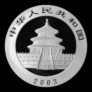 Alternative view of Panda 2003 – Moneda 10 Yuan China – 1 Onza de Plata .999 (Manchas)