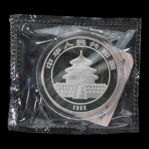 Alternative view of Panda 1998 – Moneda 10 Yuan China – 1 Onza de Plata .999 (Fecha Pequeña – Sellada)