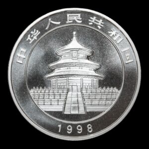 Alternative view of Panda 1998 – Moneda 10 Yuan China – 1 Onza de Plata .999 (Fecha Grande)