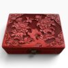 Caja Joyero China de Laca Cinabrio Tallada con Decoración Floral – Mediados del Siglo XX