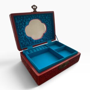 Caja Joyero China de Laca Cinabrio Tallada con Decoración Floral – Mediados del Siglo XX - Imagen 6