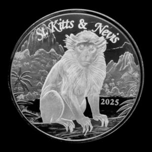 San Cristóbal y Nieves – 2 Dólares – 2025 – “Eastern Caribbean 8: Mono Vervet Verde” – 1 Onza de Plata .999