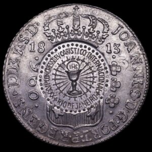 Brasil – 960 Reis – 1813 Bahia – Con Resello XXXVI Congreso Eucarístico Internacional de Río de Janeiro –  Resellada Sobre 8 Reales Carlos IV 1802 Sevilla