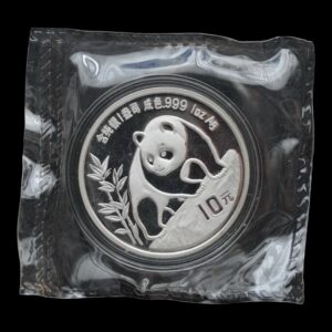 Panda 1990 – Moneda 10 Yuan China – 1 Onza de Plata .999 (Fecha Grande) - Sellada