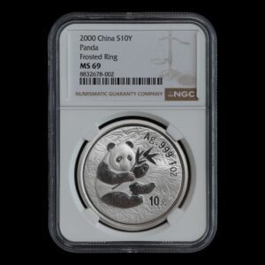 Panda 2000 – Moneda 10 Yuan China – 1 Onza de Plata .999 – NGC MS69 (Frosted Ring)
