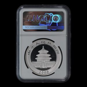 Alternative view of Panda 2000 – Moneda 10 Yuan China – 1 Onza de Plata .999 – NGC MS69 (Frosted Ring)