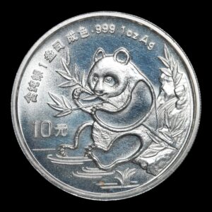 Panda 1991 – Moneda 10 Yuan China – 1 Onza de Plata .999 ( Fecha Grande) (Limpiada)